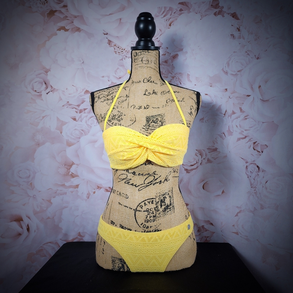 Yellow Twist Top Push-Up Bandeau Style Bikini